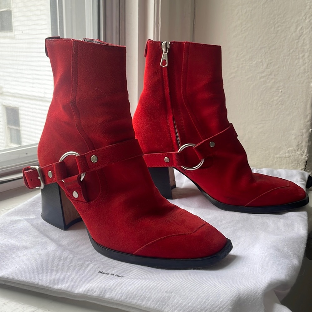 Labucq Red Suede Western Style Boots with Silver Hardware size 37